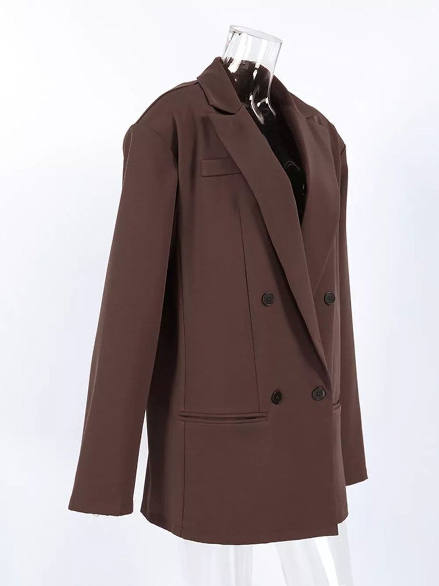 dark brown blazer with pocketed and long sleeve