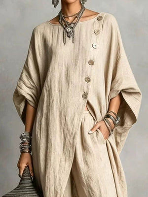 Khaki Color two-piece set with pocketed and dolman sleeve