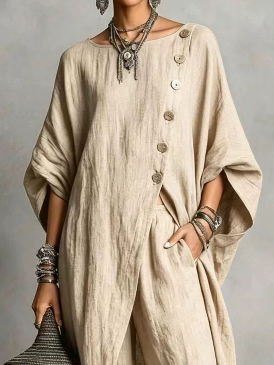 Khaki Color two-piece set with pocketed and dolman sleeve