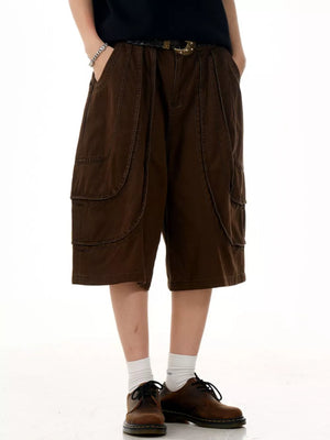 Men's Loose Fit Wide Leg Cargo Capris in Brown