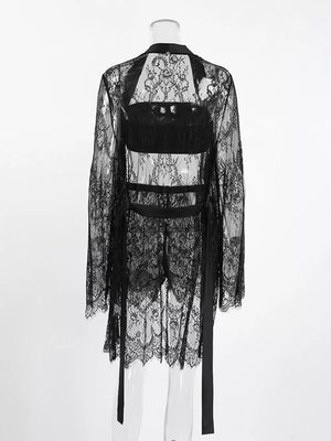 black lounge set with sheer and long sleeve