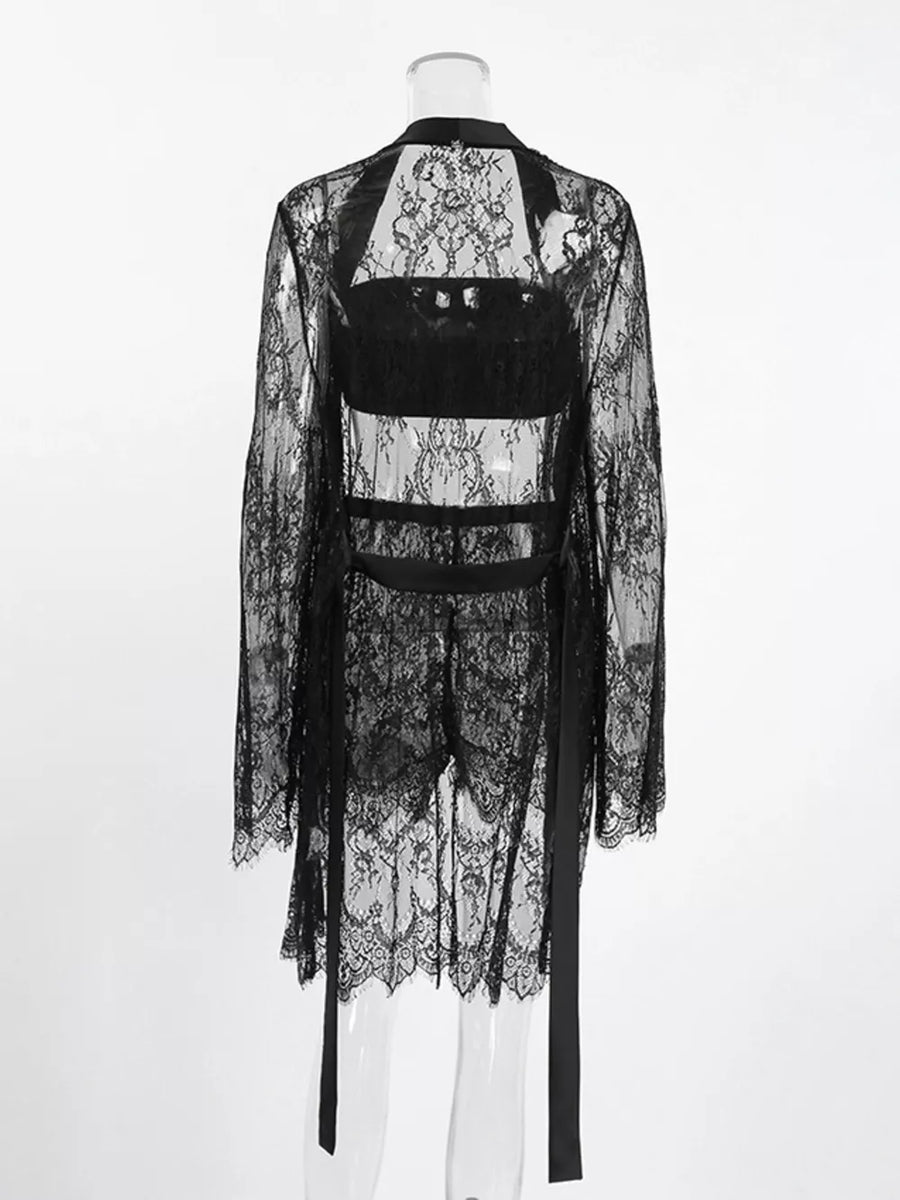 black lounge set with sheer and long sleeve
