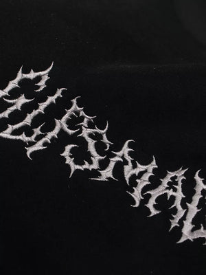 Black athletic t-shirt with embroidered graphic detail