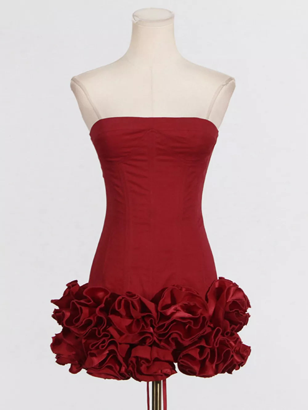 Red with Ruffled Hem Tube Mini Dress