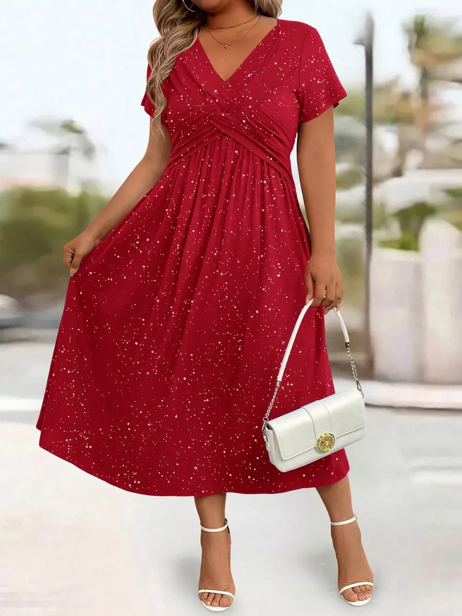 Silver Gray Full Size Glitter Flutter Sleeve Midi Dress Plus Size