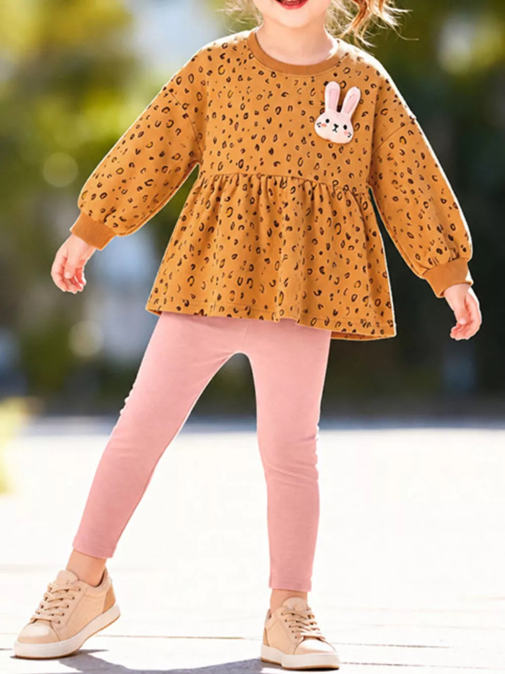 mustard peplum top with leopard and crew neck