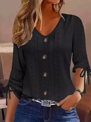 Pink blouse with hip-length and half-button