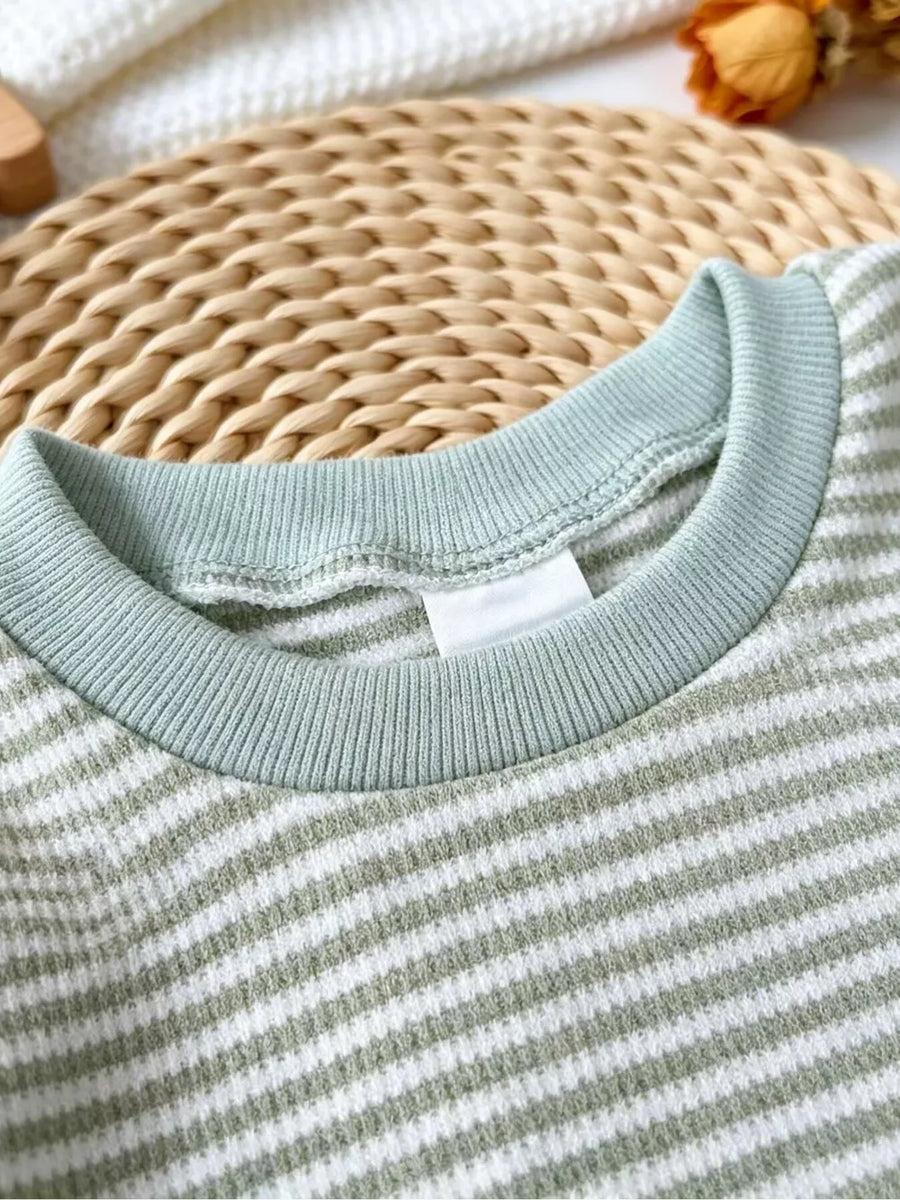 Light Green with Children's Animal Striped Long Sleeve Jumpsuit