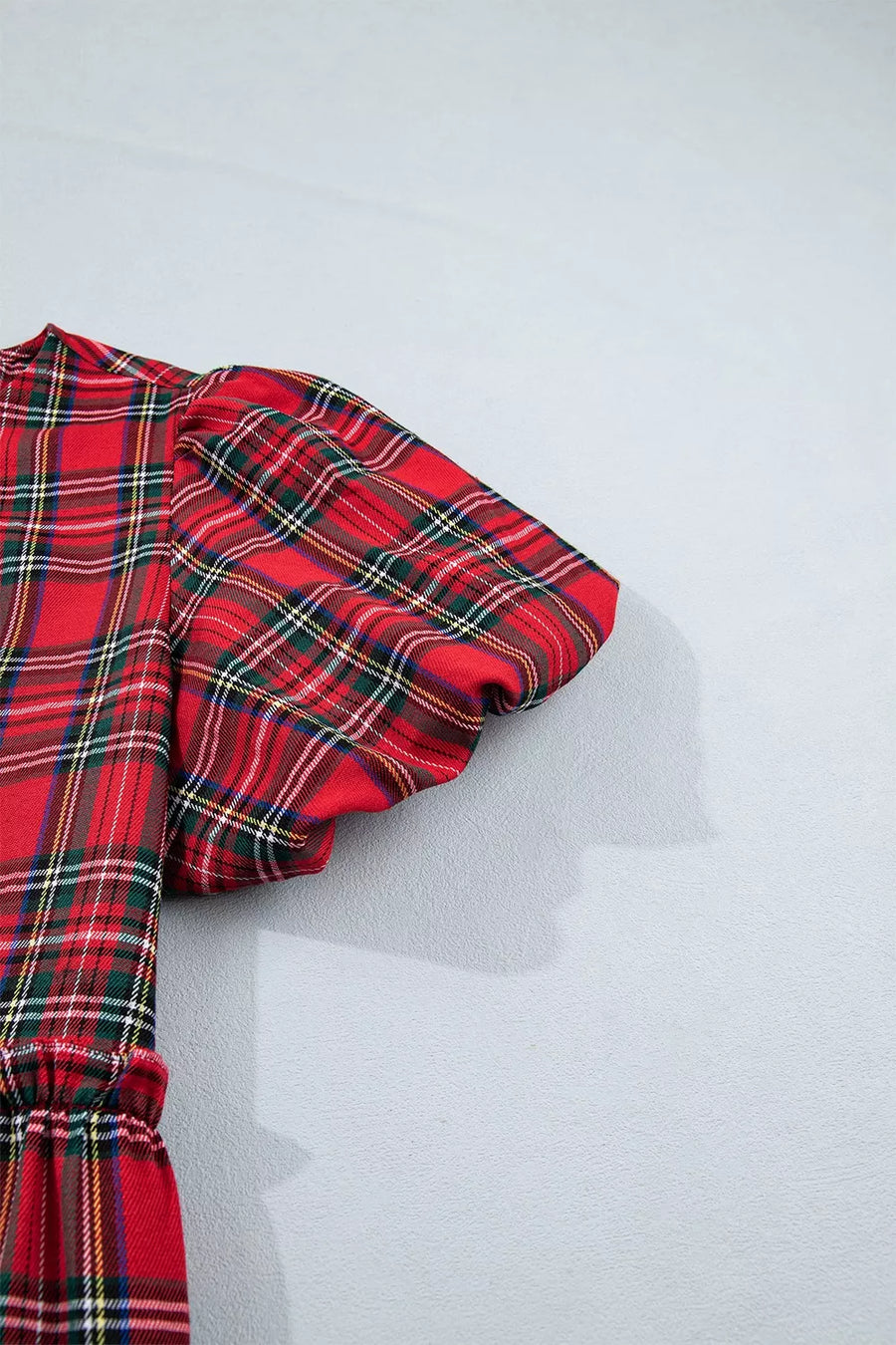 Plaid Knot Neck Short Sleeve Mini Dress option 7