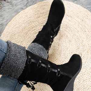 boots in cream with faux fur lined and knee-length