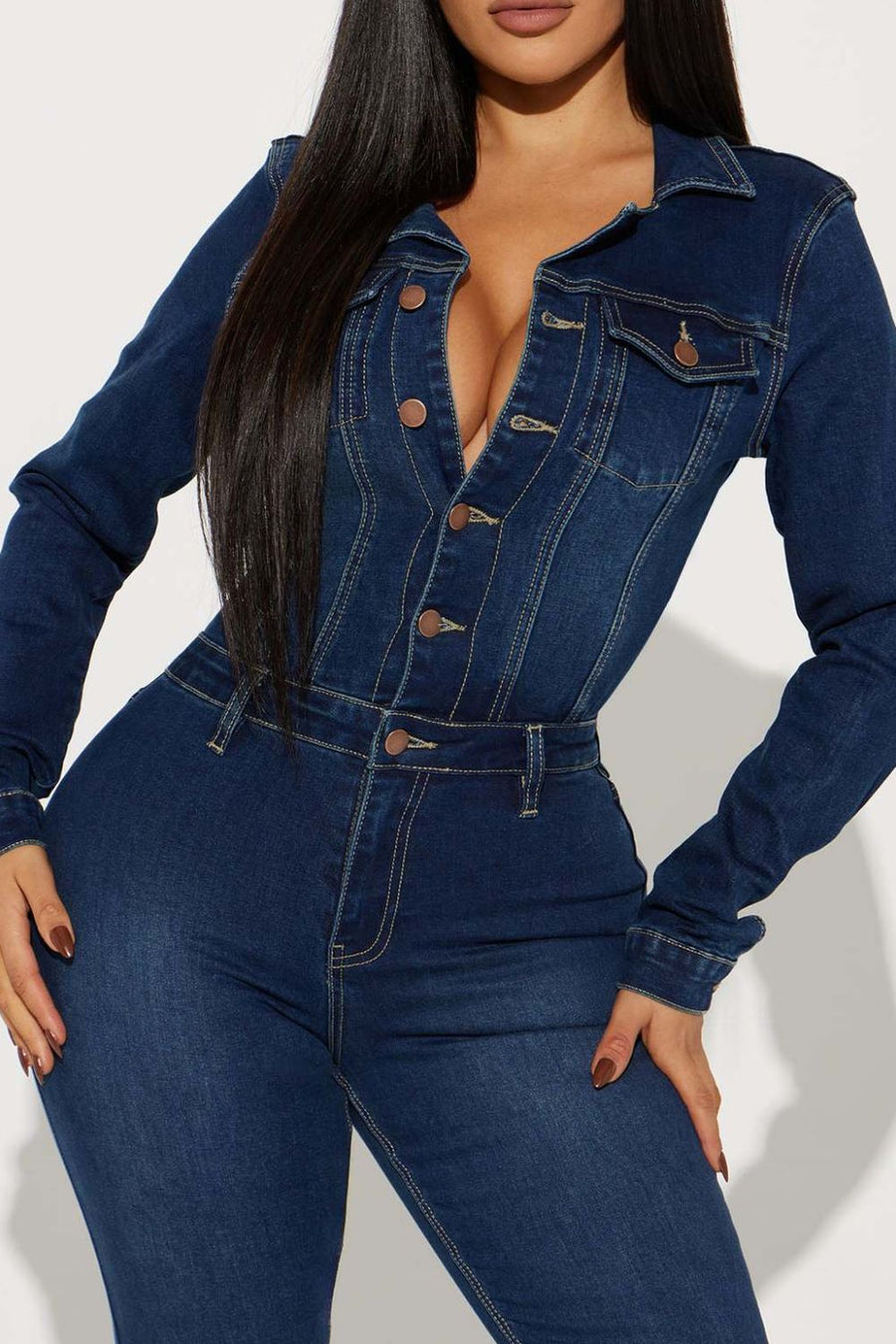 Dark Blue jumpsuit with full-length and button-front