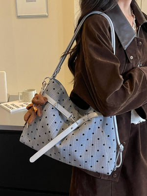 handbag featuring polka dot, striped in Light Blue with Polyester Imported Size &am texture