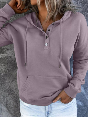 Full Size Kangaroo Pocket Drawstring Hoodie in Blue