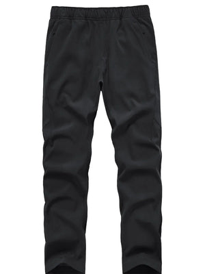 Black men's sweatpants with elastic waistband and side pockets.