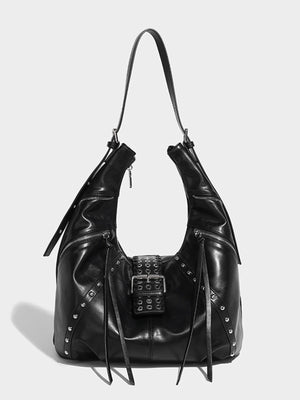 PU Leather Imported Size &amp handbag in Black with slouchy silhouette