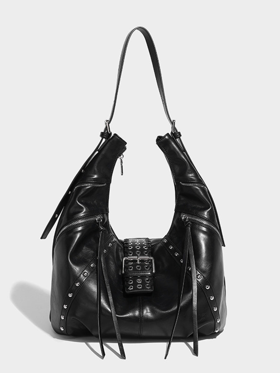 PU Leather Imported Size &amp handbag in Black with slouchy silhouette