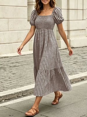 Black A-line midi dress with square neck