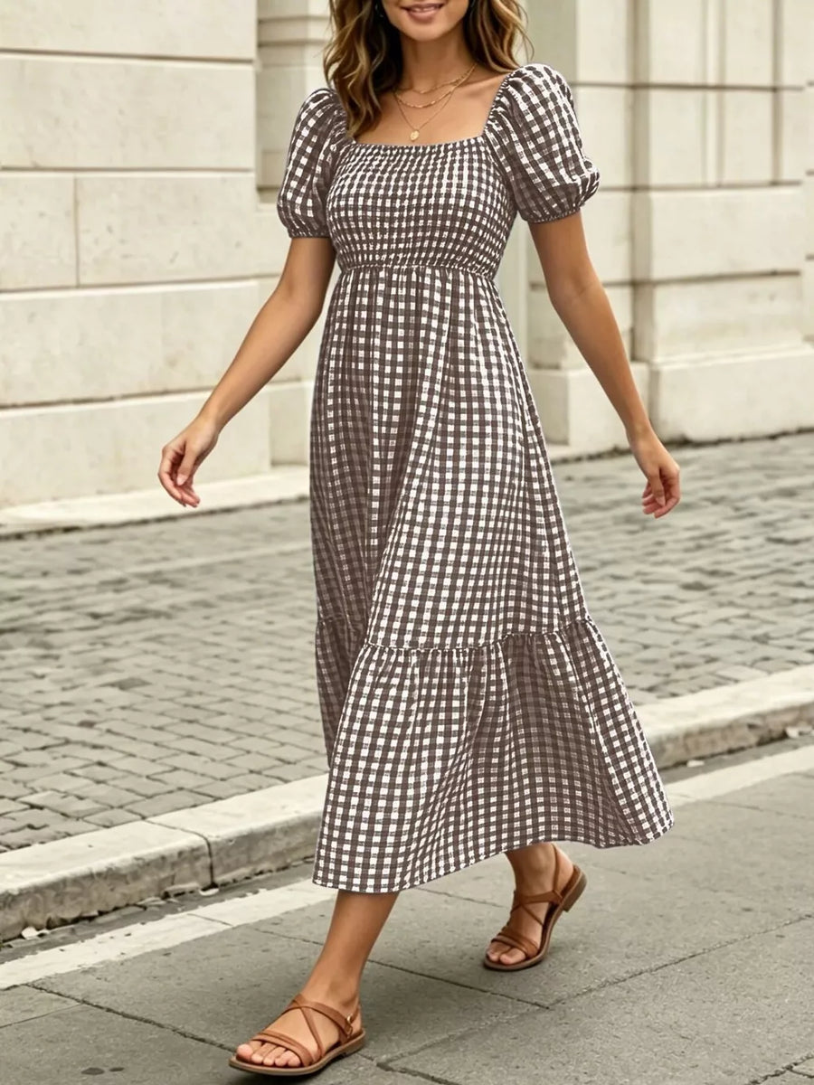 Black A-line midi dress with square neck
