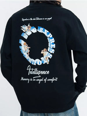 Crew-neck Graphic Long-sleeve Top in Royal Blue