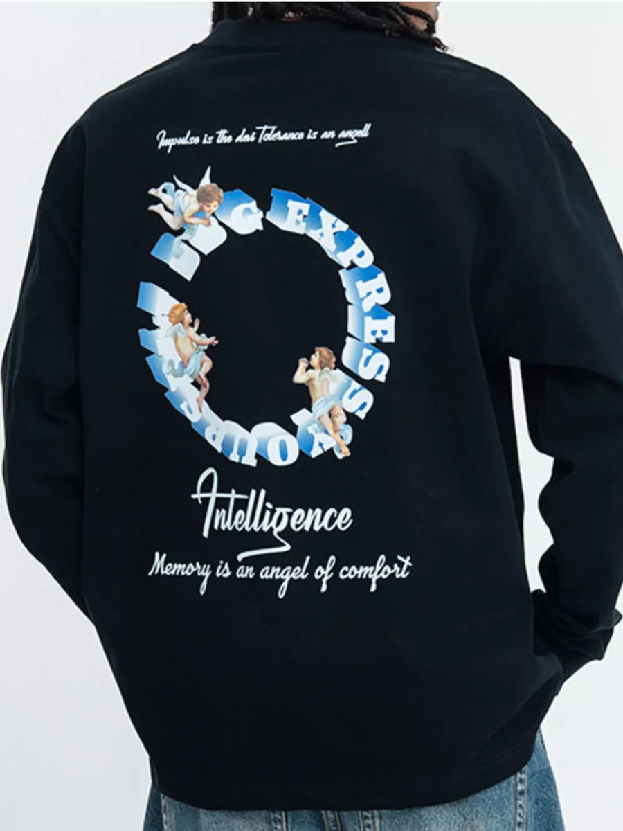 Crew-neck Graphic Long-sleeve Top in Royal Blue