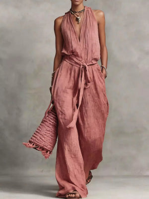 Green relaxed jumpsuit with halter
