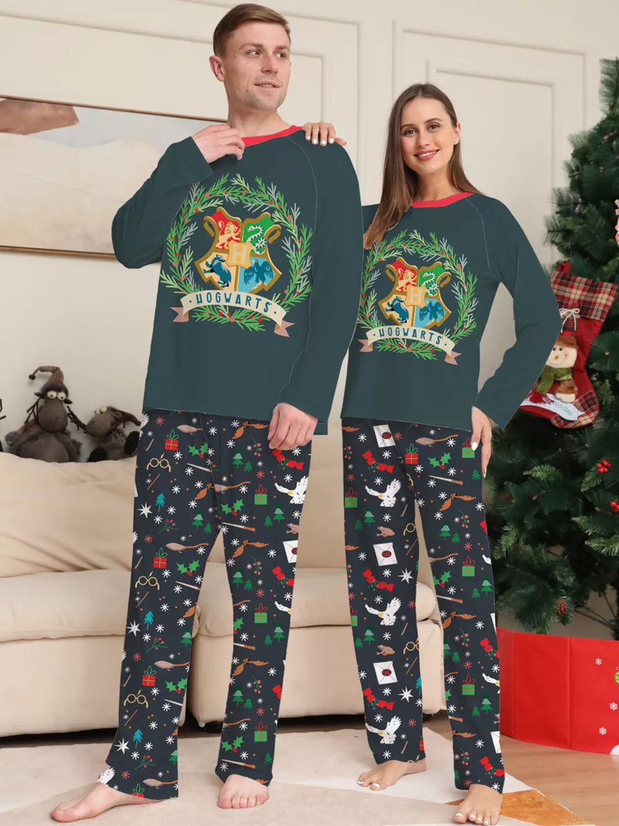 red pajama set featuring long sleeve and graphic print