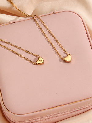 18K Gold-Plated Letter Heart Necklace in Heart Letter E with heart charm