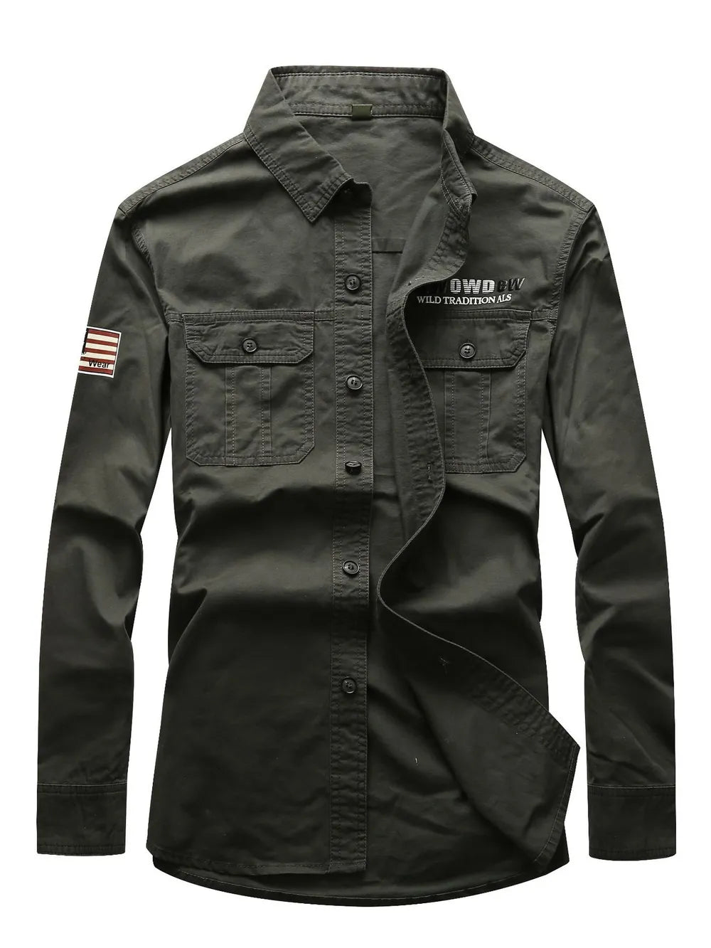 Khaki Men's Plus Size Long Sleeve Shirt