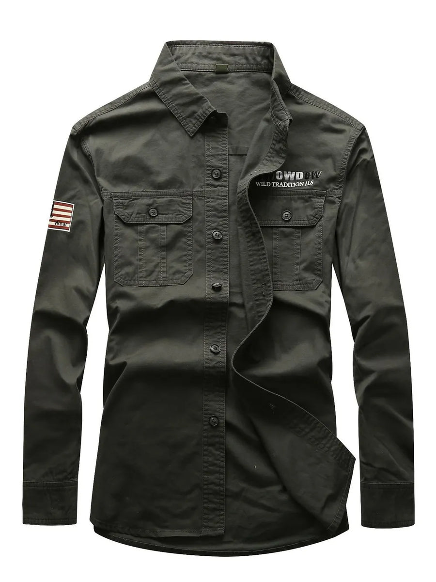 Khaki Men's Plus Size Long Sleeve Shirt