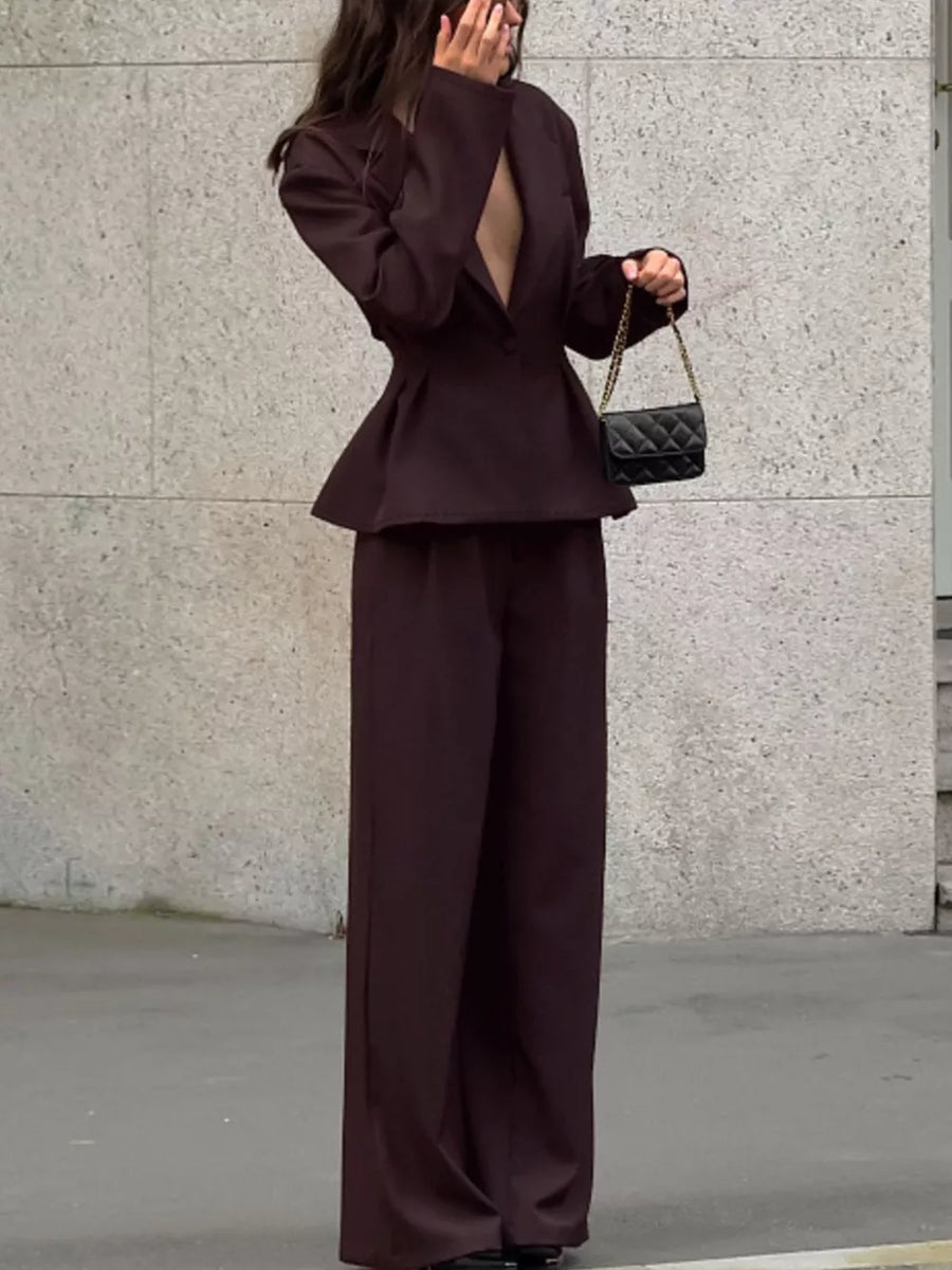 One-button Blazer And Wide-leg Pants Set option 5