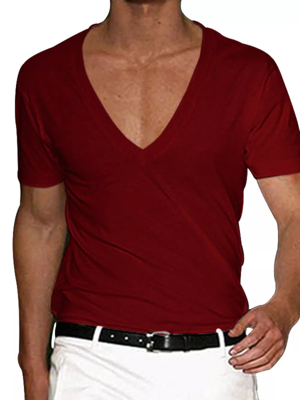 Khakis Men's Full Size Deep V-neck T-shirt Plus Size