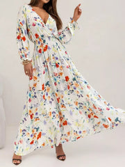 hot pink A-line maxi dress with deep v-neck