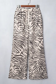 wide-leg pants featuring zebra-print in dark olive green with 100% polyester Care instructions: Machine wash cold texture