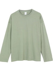 Relaxed shoulder drop tee in sage green, long sleeve, crew neck, casual basic t-shirt.