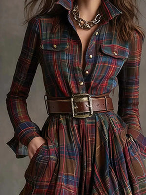 dark green shirt dress featuring buttoned and plaid