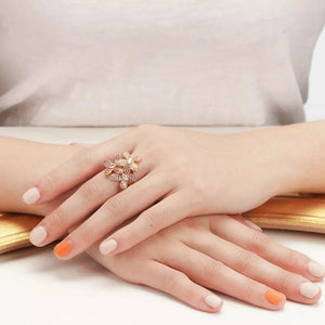 18K Gold-Plated, Copper, Rhinestone, Zircon Care instructions: Avoid wearing dur ring in Gold with cluster silhouette