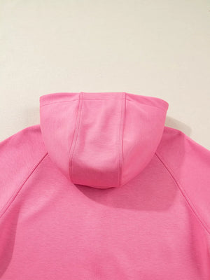 Dusty pink relaxed fit zip-up hoodie with a drawstring hood detail
