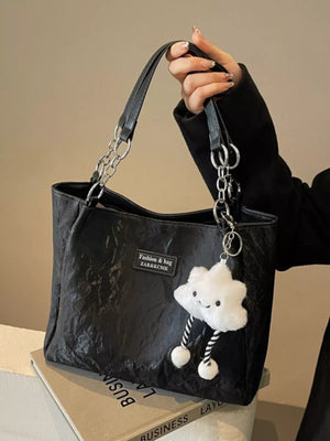 Pu Leather Shoulder Bag in Black