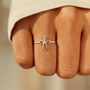 Delicate knotwork silver ring with crystals on band, 925 sterling silver.