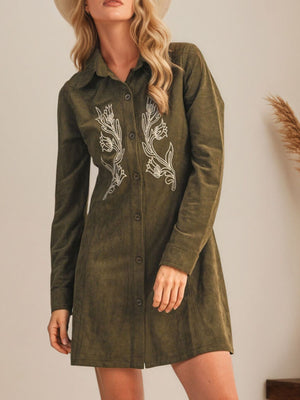 camel shirt dress with mini and button-front