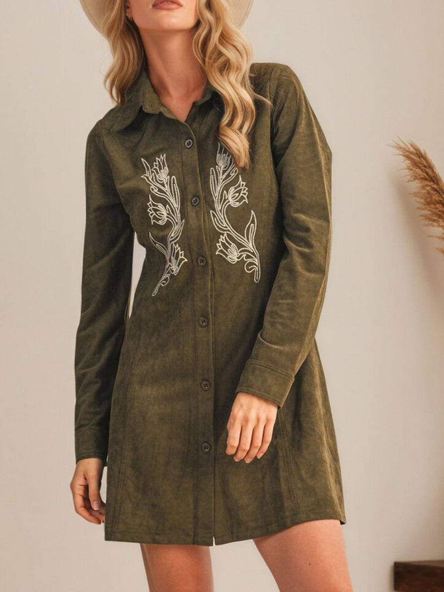 camel shirt dress with mini and button-front