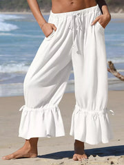 Full Size Wide-leg Ruffle Hem Pants in Brown