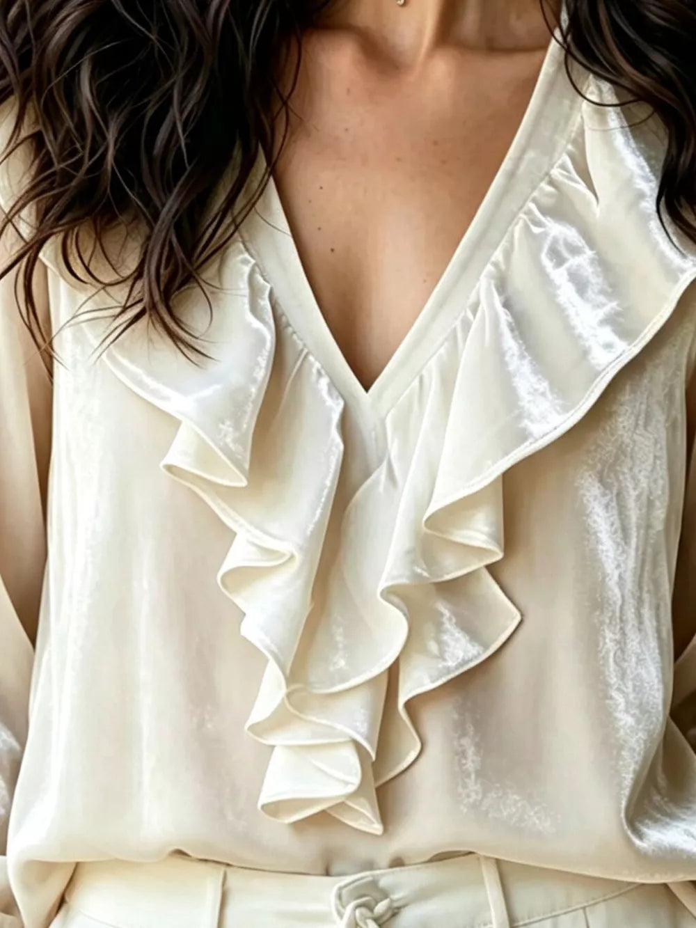 Pink V-neck Long-sleeve Top