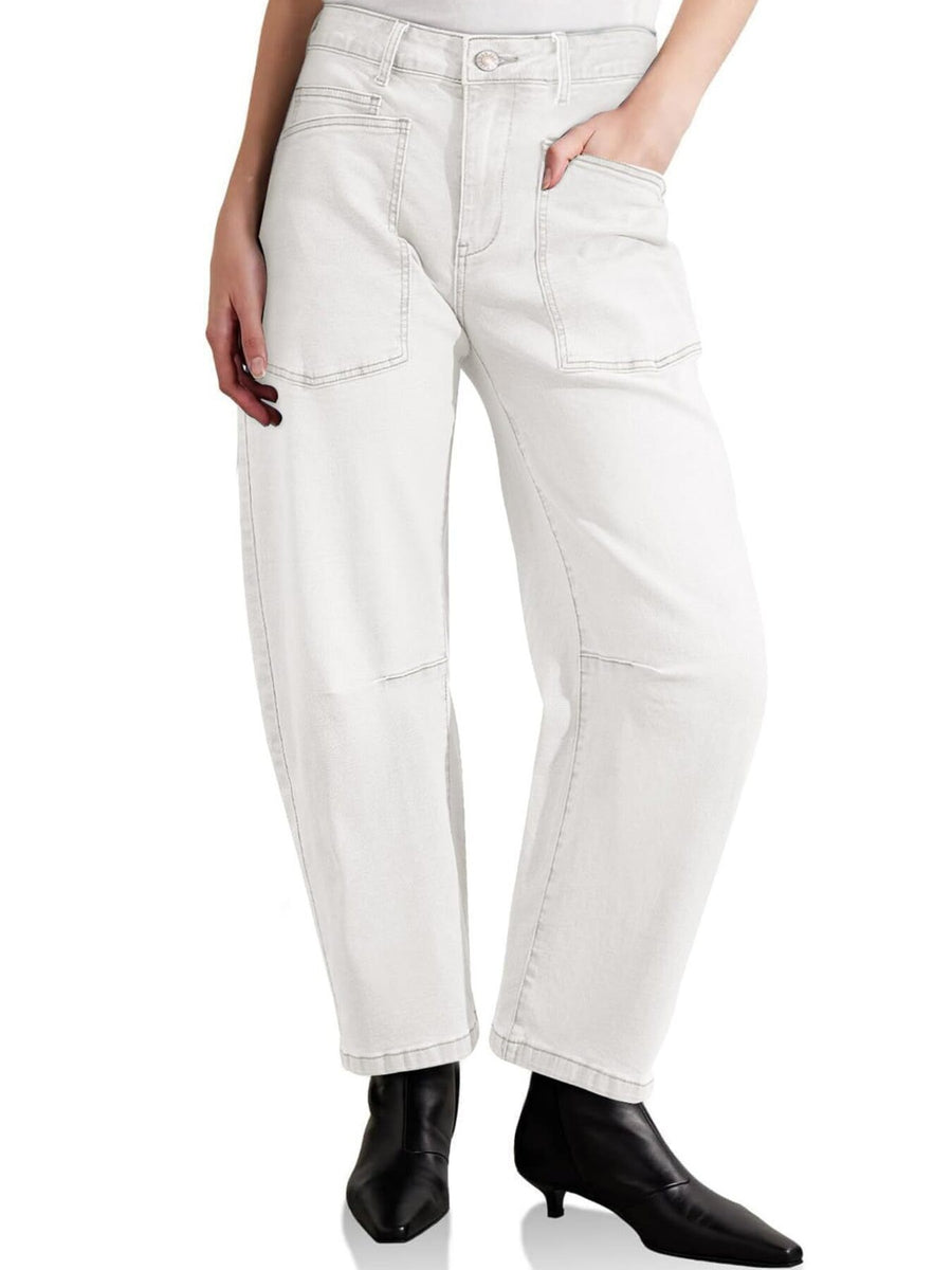 light blue with wide-leg jeans with pocketed
