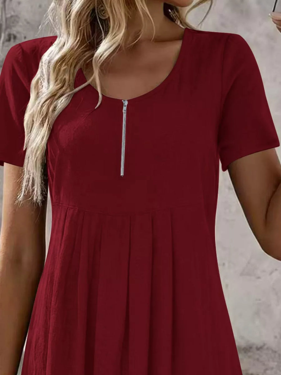 100% polyester Care instructions: Machine wash cold A-line dress in Burgundy with A-line silhouette