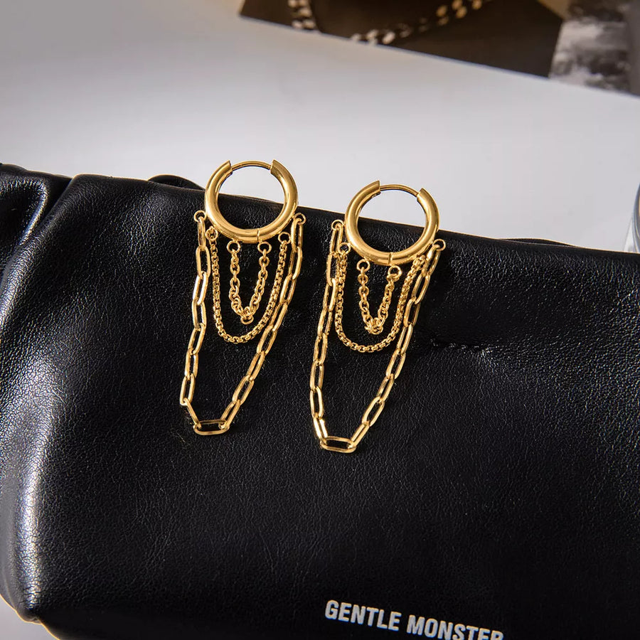 18k Gold-plated Chain Hoop Earrings in gold with gold-plated