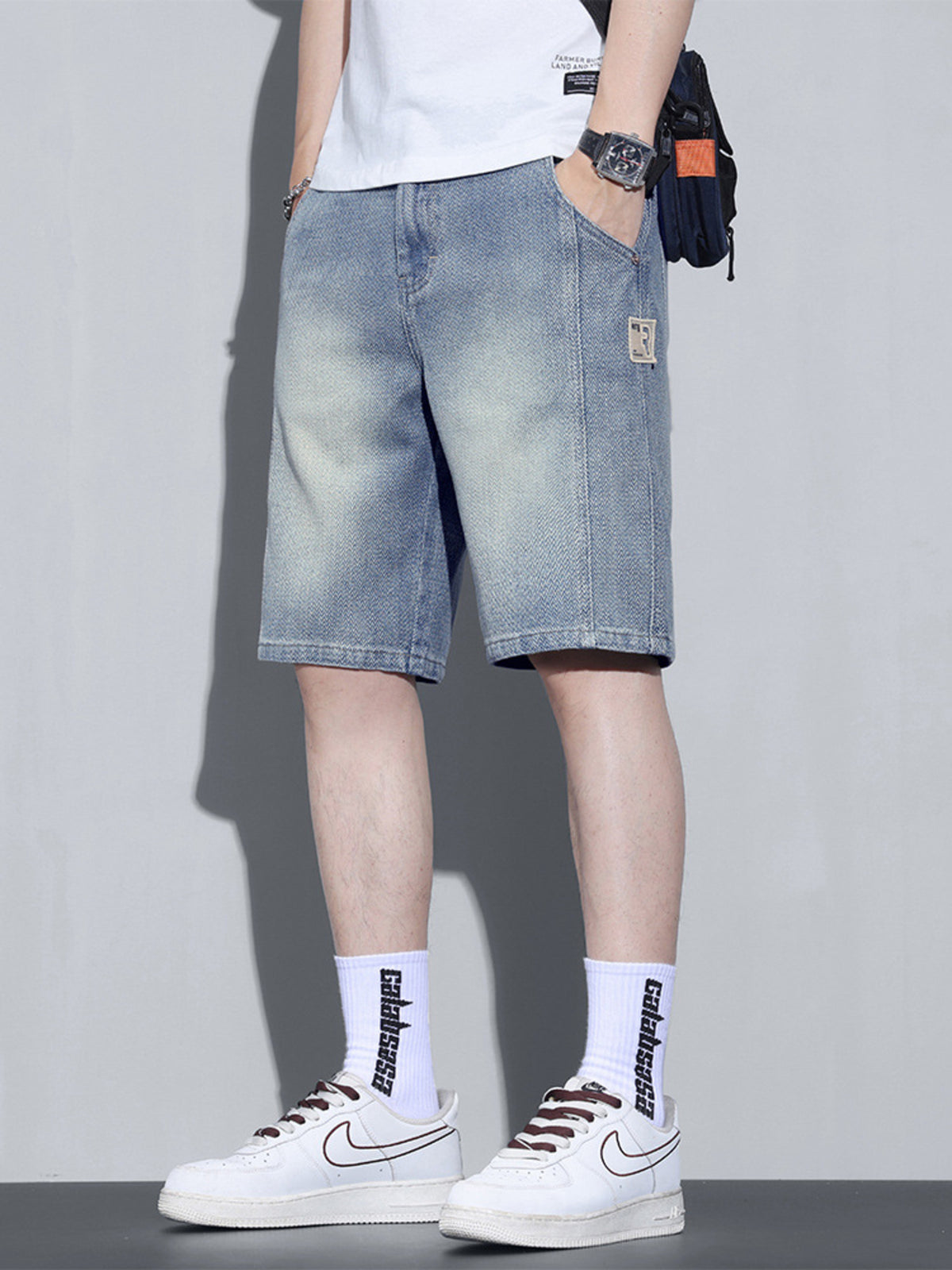 Men's Vintage Wash Relaxed Fit Denim Shorts in Sage