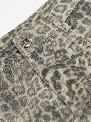 cream wide-leg pants with button and zip-front and leopard