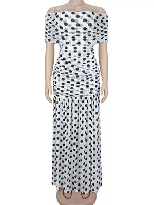 maxi dress featuring polka dot in White with 100% polyester Care instructions: Machine wash cold texture