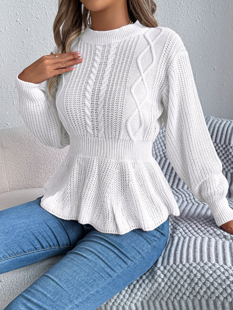 blush pink fitted pullover sweater with mock neck
